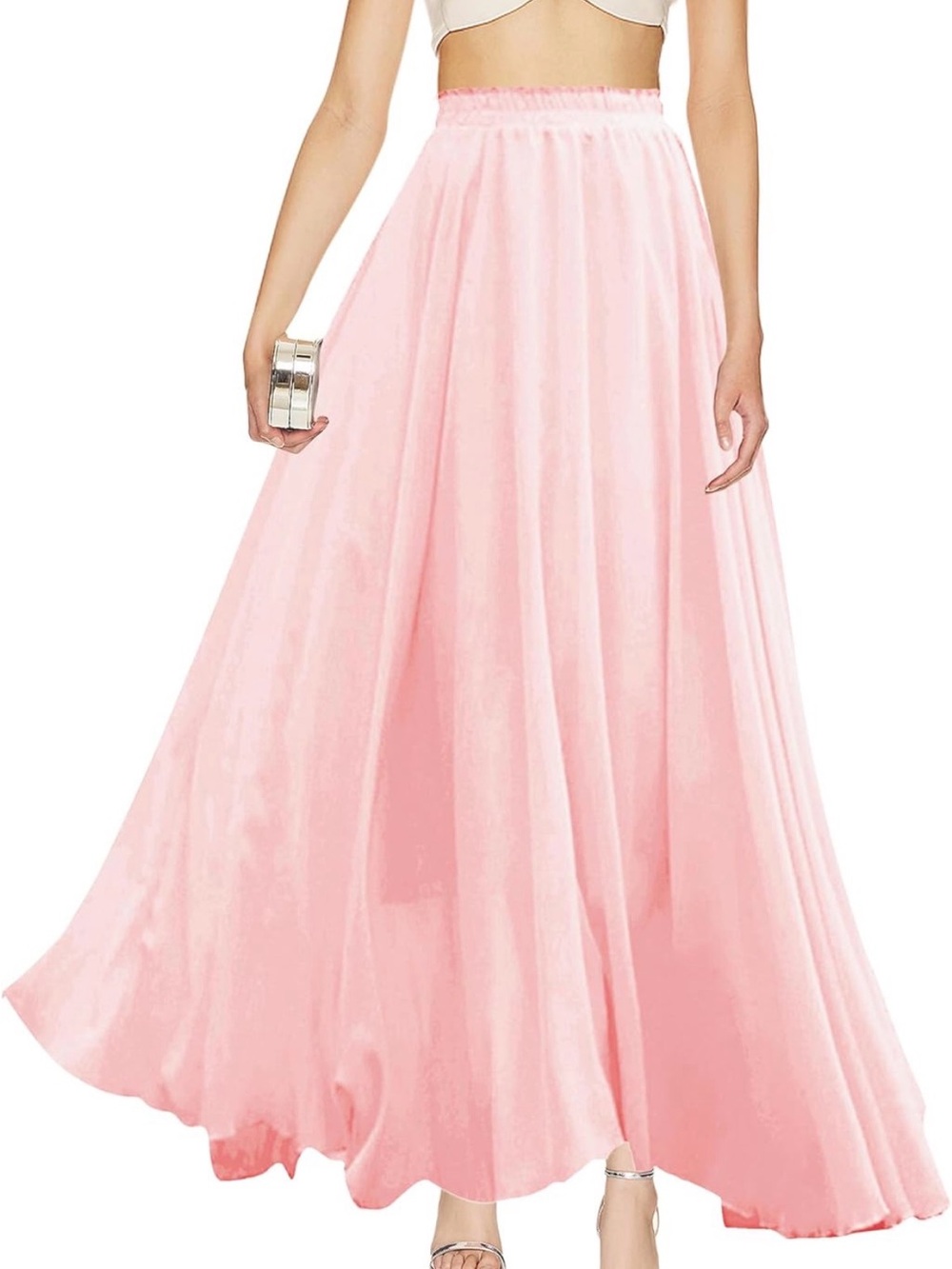 Light Pink Maxi Skirt with Elastic Waistband